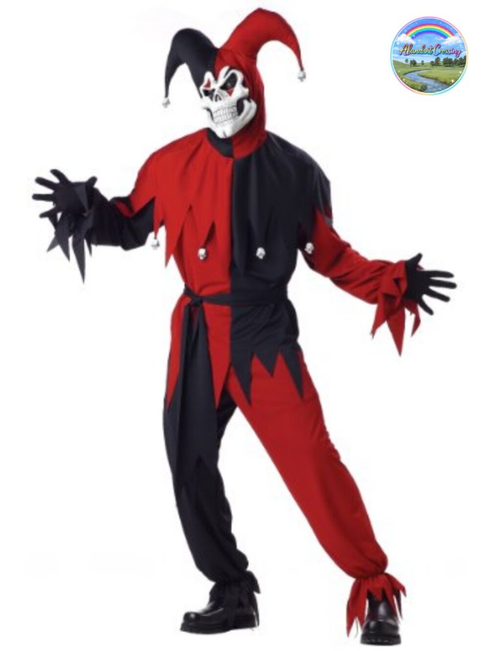 Men's Evil Jester Halloween Costume Medium Polyester Pullover Shirt Pants Set